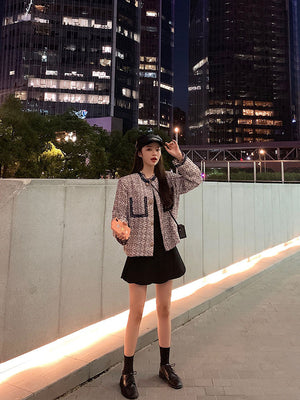 林珊珊 粗纺花呢小香风外套女短款休闲名媛气质时尚春秋长袖上衣