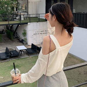林珊珊 性感露肩漏锁骨吊带长袖T恤女ins超火的短袖夜店蹦迪上衣