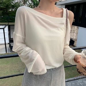 林珊珊 性感露肩漏锁骨吊带长袖T恤女ins超火的短袖夜店蹦迪上衣