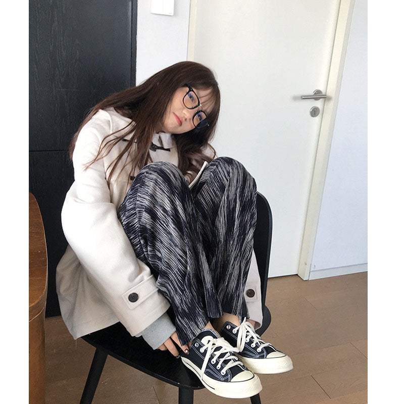 王少女的店冬季扎染丝绒长裤女宽松阔腿休闲裤复古时尚百搭秋冬女