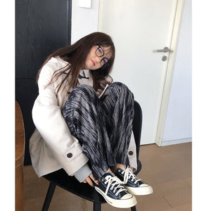 王少女的店冬季扎染丝绒长裤女宽松阔腿休闲裤复古时尚百搭秋冬女