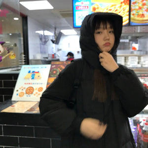 王少女的店长款羽绒棉服冬季连帽领韩版通勤百搭黑色拉链棉衣