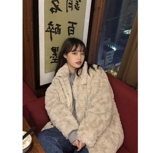 王少女的店冬季仿兔毛绒皮草宽松加厚短款羊羔毛茸茸毛毛外套女