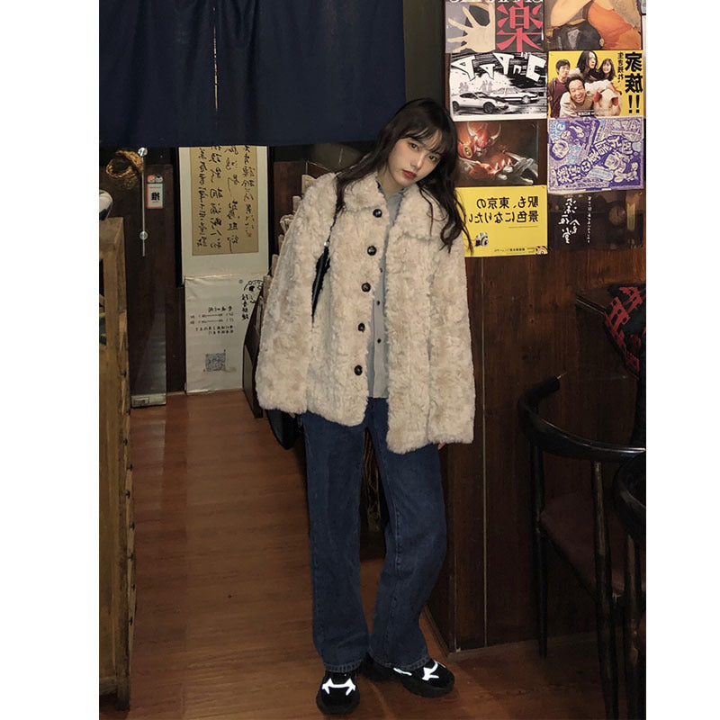 王少女的店冬季仿兔毛绒皮草宽松加厚短款羊羔毛茸茸毛毛外套女