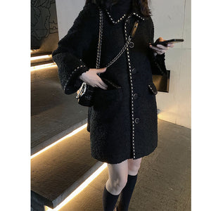 小玉酱毛呢外套女中长款2020冬季新款韩版宽松黑色加棉呢子大衣