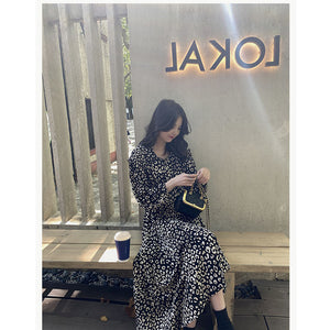 小玉酱豹纹连衣裙2020秋冬中长款复古碎花裙女韩版打底内搭裙子