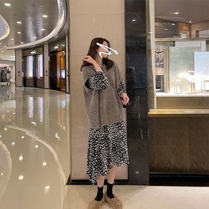 小玉酱豹纹连衣裙2020秋冬中长款复古碎花裙女韩版打底内搭裙子