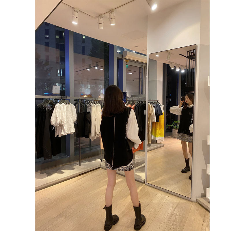小玉酱【心机马甲】网红马甲女黑色圆领后背开叉外穿针织背心马夹
