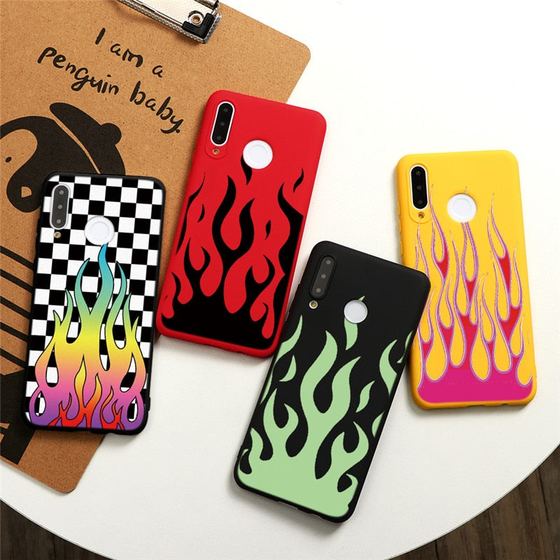 Black Red Flame Cover Case For Huawei P30 P40 P20 Pro Mate 20 30 Lite 2019 P Smart Z Y6 Y7 Y9 Pro Prime 2019 2018 Case Soft TPU